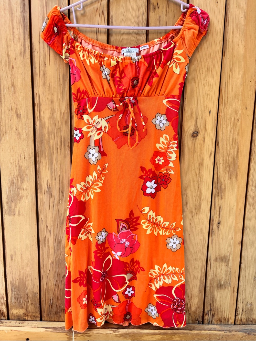 Vintage Y2K La Belle Orange Floral Mesh Overlay Dress Size M